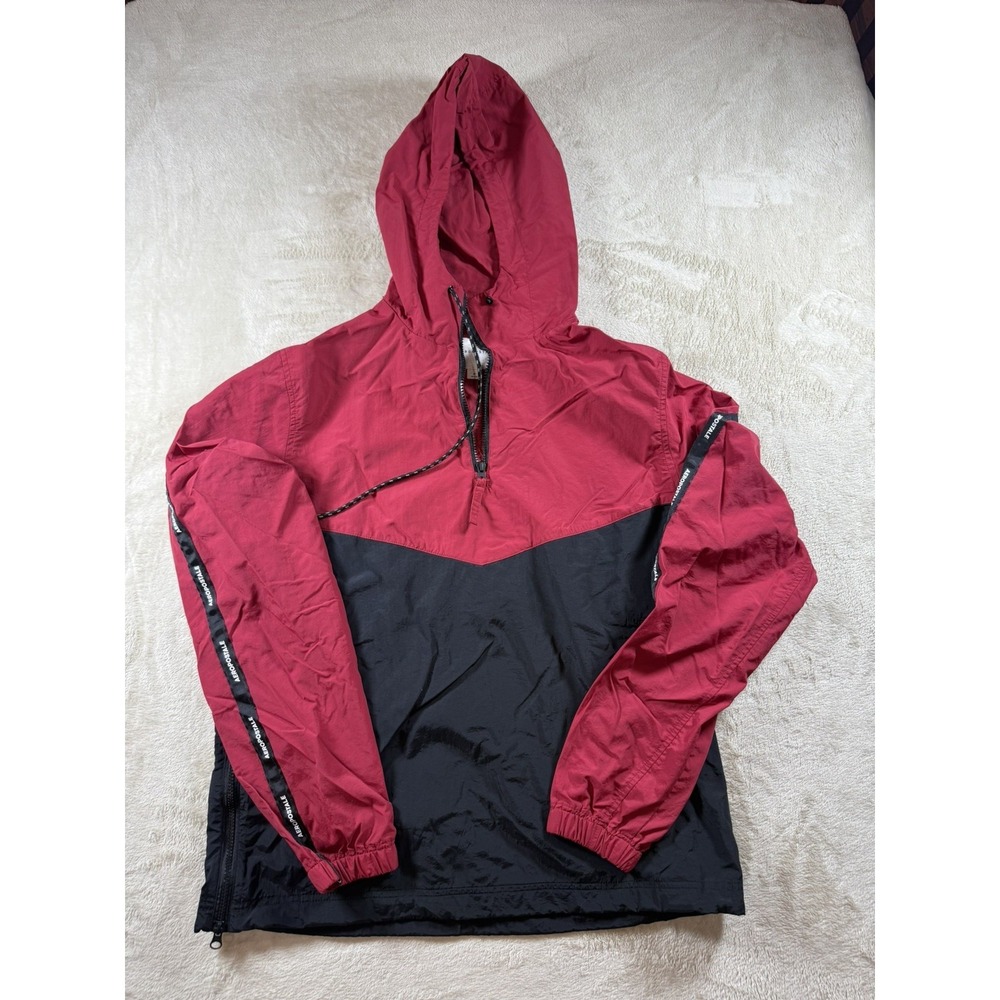 Aeropostale Mens  Colorblock Nylon Windbreaker 1/4 Zip‎ Hoodie Jacket red/ Black - Picture 13 of 14
